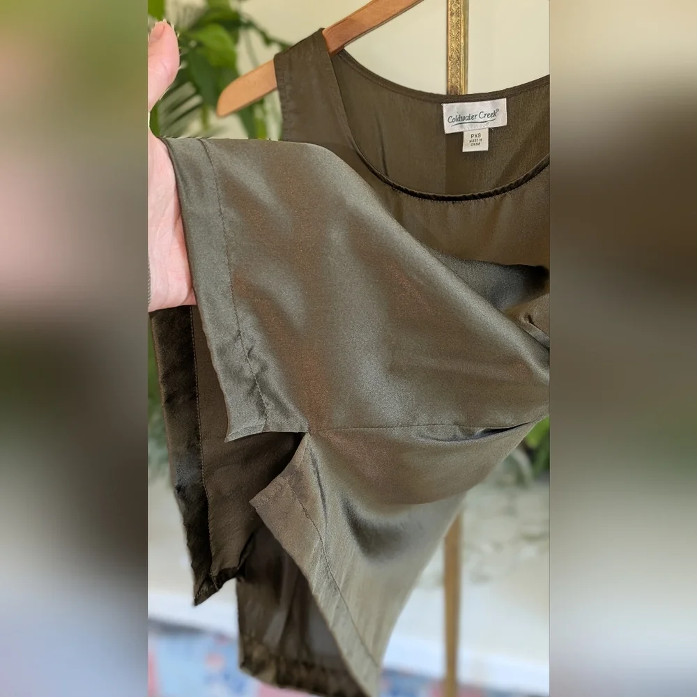 100% Silk Olive Sleeveless Tank Coldwater Creek Petite - Picture 5 of 12